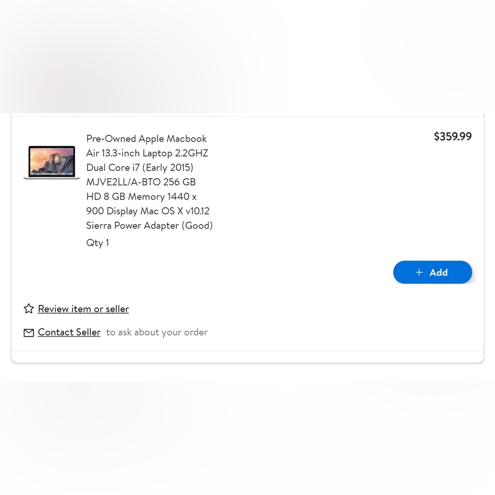 Pre-Owned Apple Macbook
Air 13.3-inch Laptop 2.2GHZ
Dual Core i7